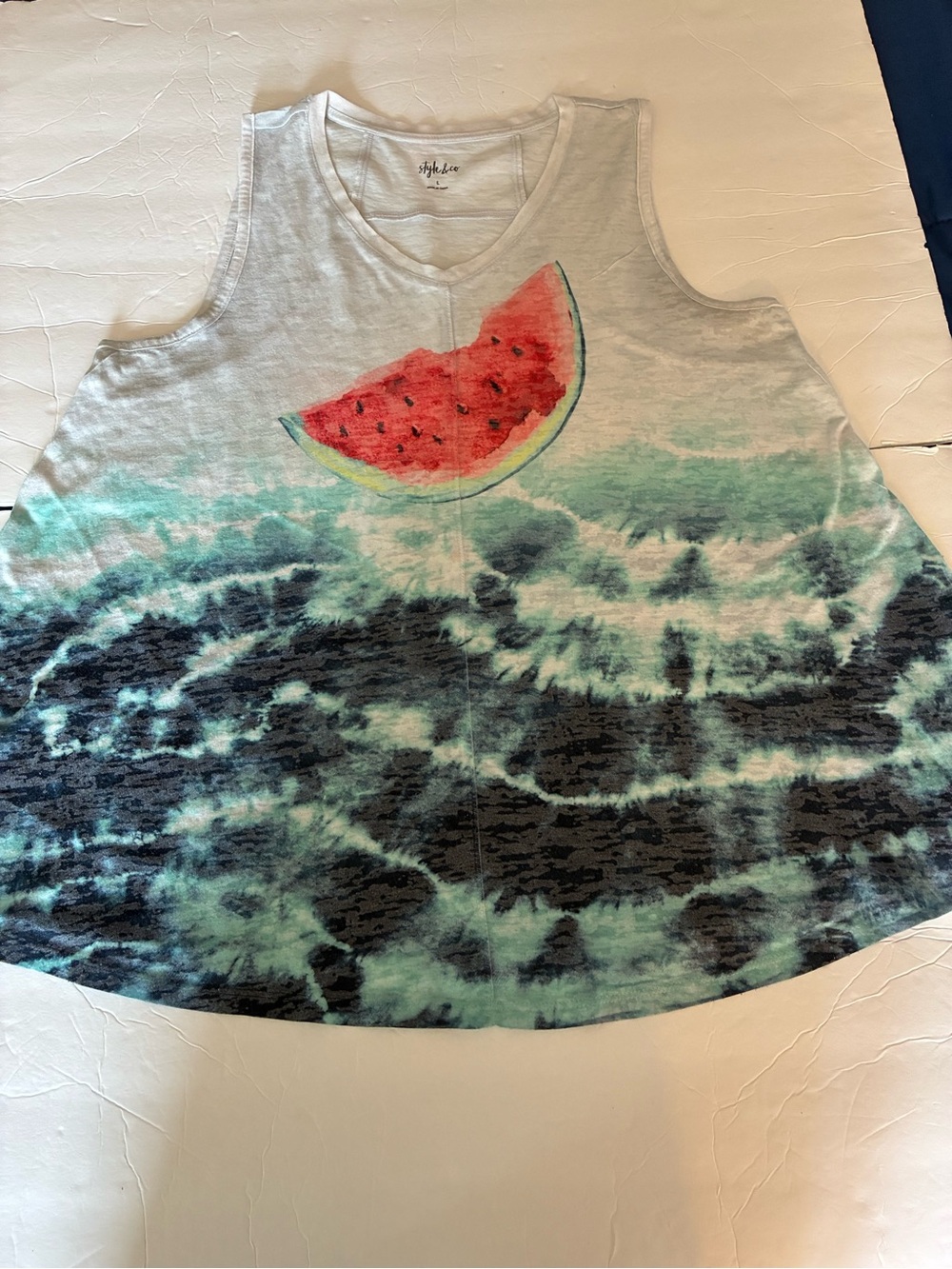 Style &Co Watermelon Swing Tank Top L Cottage Core Casual Outdoors Summer Artsy